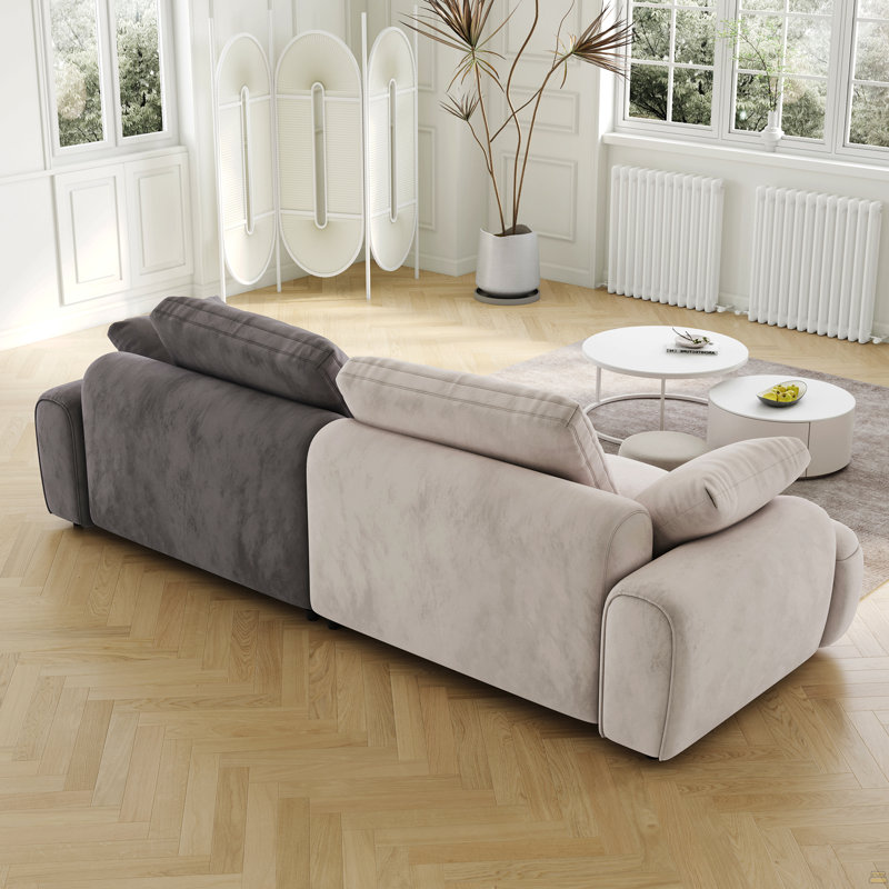 Canapé 86,6 po à deux places de grande taille, revêtu de tissu d'ameublement moderne, beige et tissu en suède gris