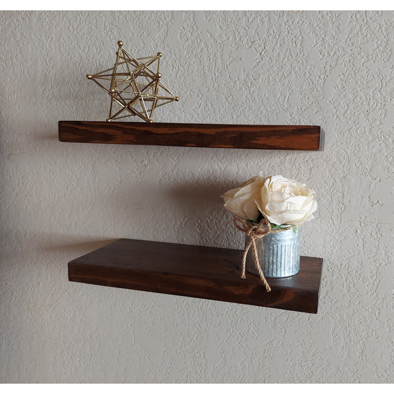 Alouette 2 Piece Pine Solid Wood Floating Shelf, Walnut, 1.5" H x 18" W x 7" D