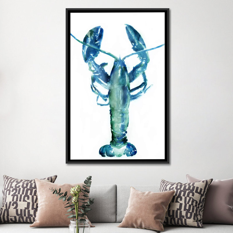 Homard par Edward Selkirk - reproduction imprimée, Toile avec cadre noir, Pas de tapis, H 48 po x l 32 po x P 1,5 po
