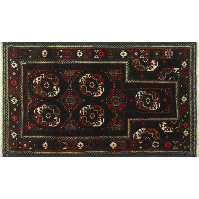 Tapis de surface en laine noir 2 pi 9 po x 4 pi 7 po one-of-kind main-noué la Gaura
