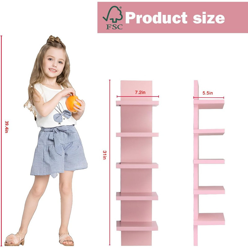 5 Tier Wall Shelves Pink, Vertical Column Shelf Floating Storage Home Decor Organizer Tall Tower Design Utility Shelving Bedroom Living Room