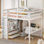 Lit en mezzanine en bois de pin blanc et lit double avec garde-robe intégrée, bureau à tablettes pour la lecture