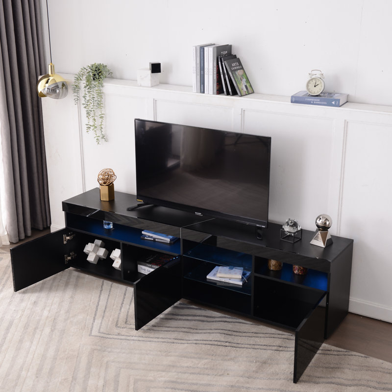 Meuble télé 70,8 po Calidora avec éclairage DEL USB et façade ultrabrillante Calidora