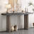 Oak Veneer Console Table With Distinctive Side Shapes-596202163