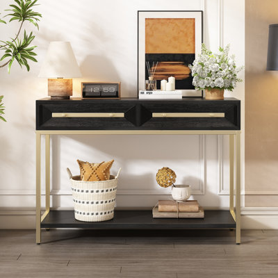Entryway Table, Console Table With Two Drawers, Retro Hallway Table With Striking Geometric Design For Entryway And Living Room