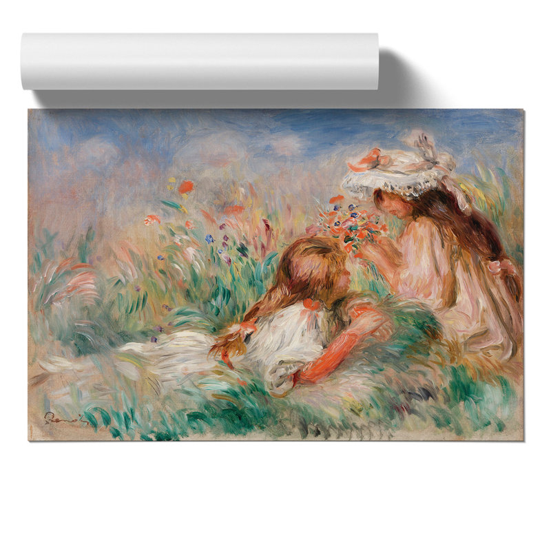 Girls in the Grass by Pierre-Auguste Renoir - Unframed Painting, 42cm H x 59cm W x 0.1cm D