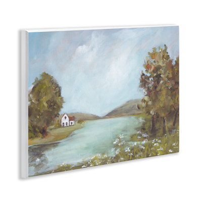 Plaque murale «Distant Cottage Across River» par Amanda Hilburn