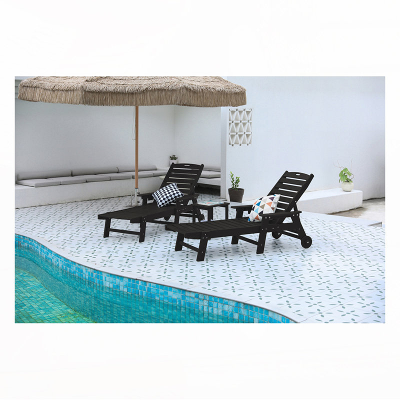 Chaise longue d'extérieur avec table d'appoint, Noir