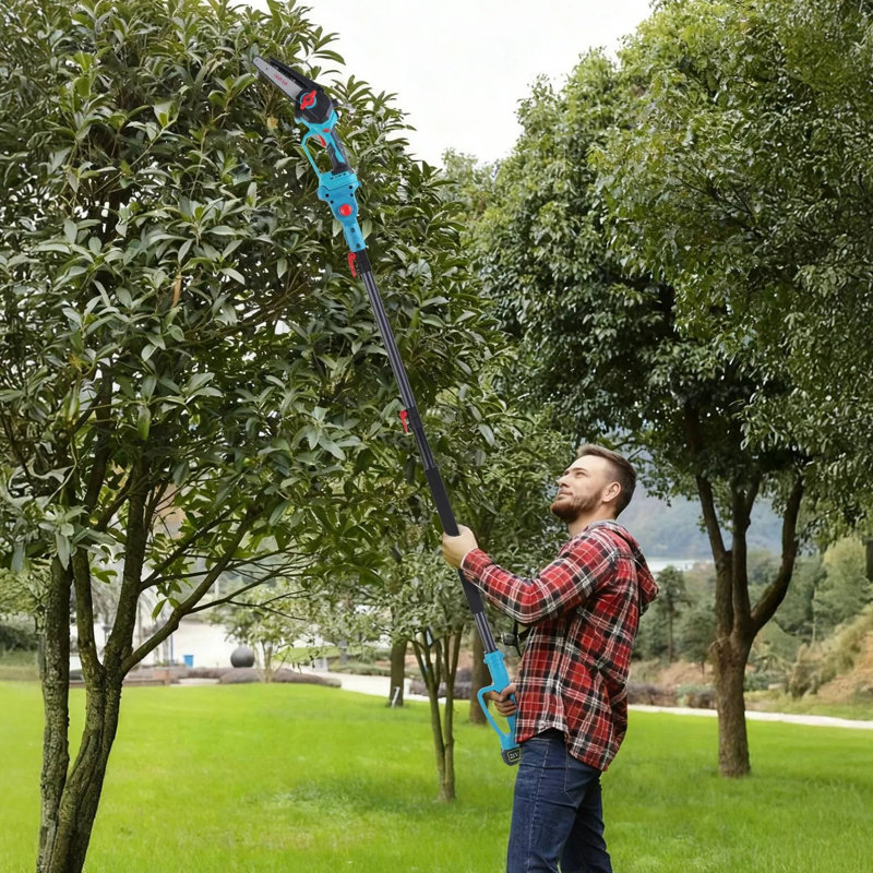 Scie à chaîne sans fil 2-en-1 et mini-scie à chaîne avec mât d'extension, scie à chaîne électrique sans brosse 21v avec affichage numérique et huileur automatique pour la coupe des arbres