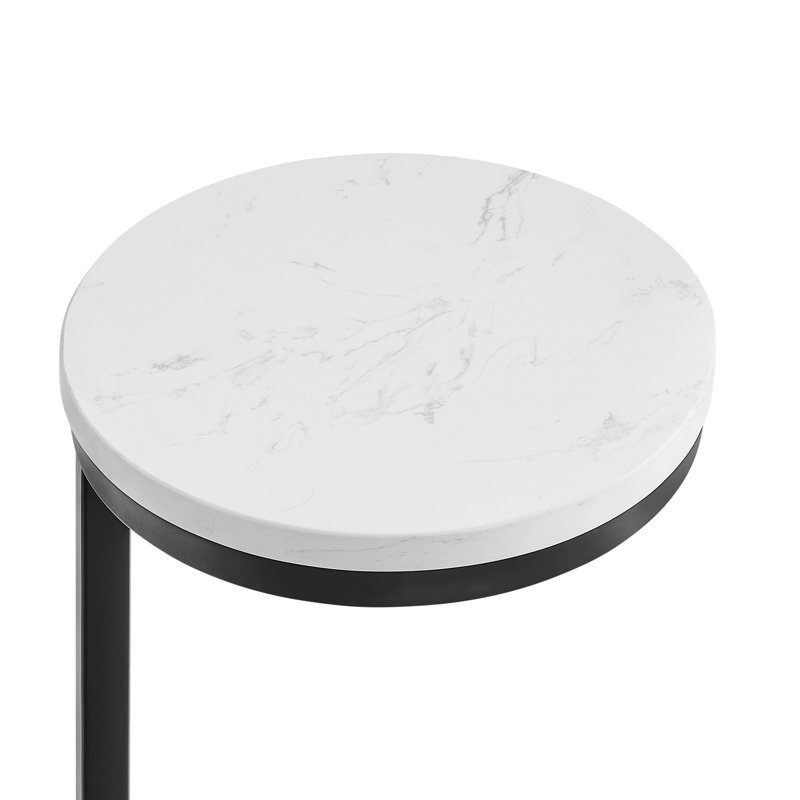 Table d'appoint ronde avec pieds en métal, H 24 po x l 12 po x P 12 po,  Marbre blanc