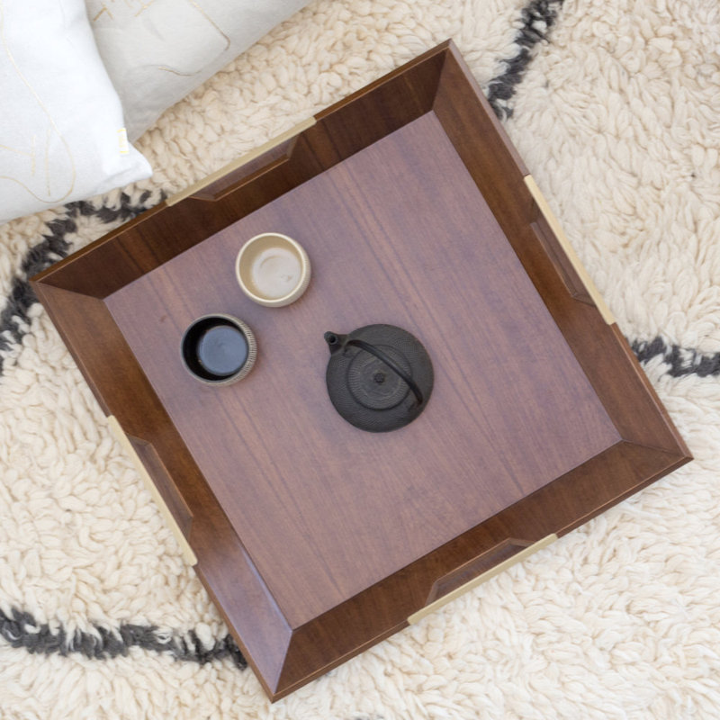 Le Solid Wood Tray, Walnut, Polished Brass