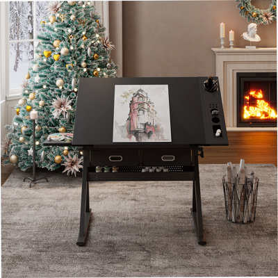 Bureau de dessin réglable avec tabouret et 2 tiroirs pour le bureau personnel