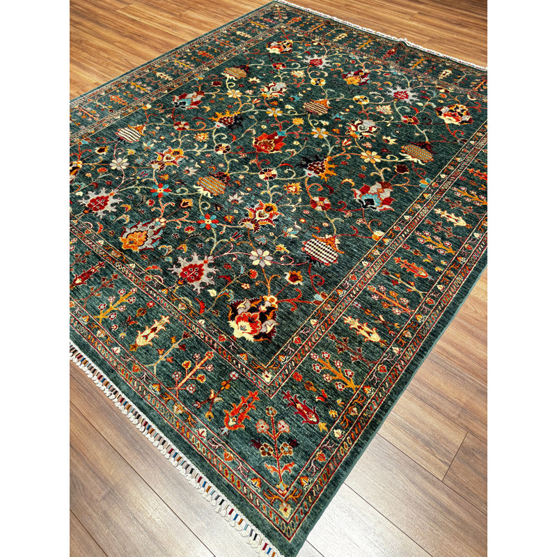 Tapis vert en laine et coton noué à la main Original Original