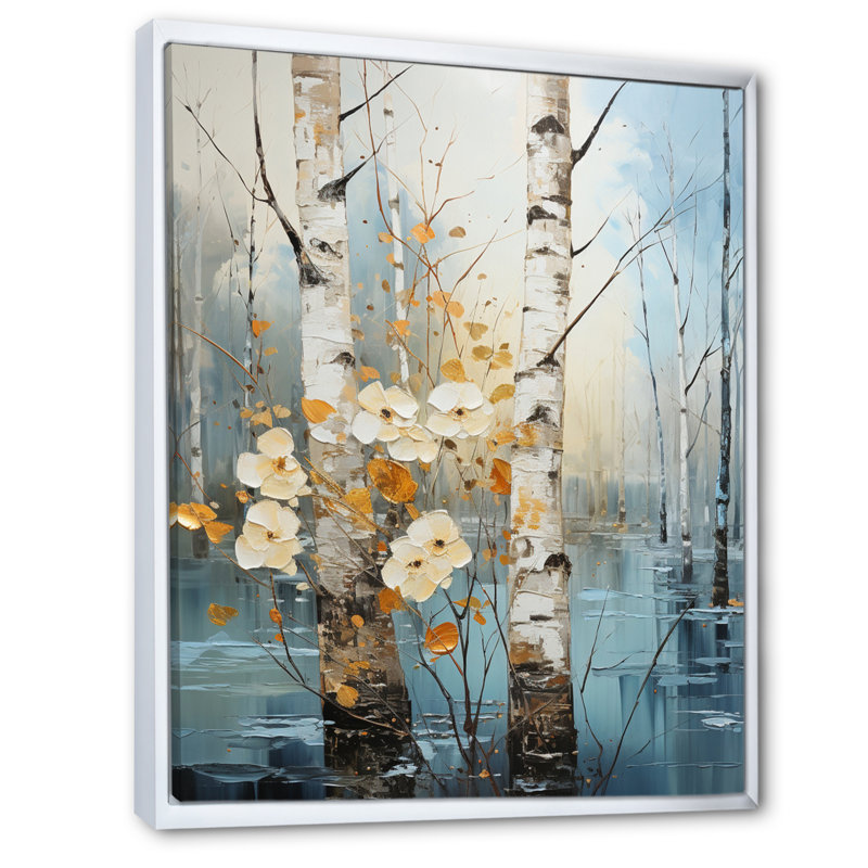 Birch Woods Winter Whispers V, H 20 po x l 12 po x P 1 po, Cadre flottant blanc
