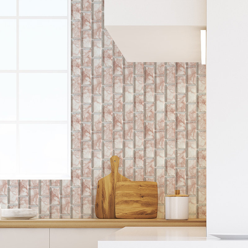 Lowall Rose Marble Subway Brick Tile Sticker 15.4cm x 30.5cm PVC