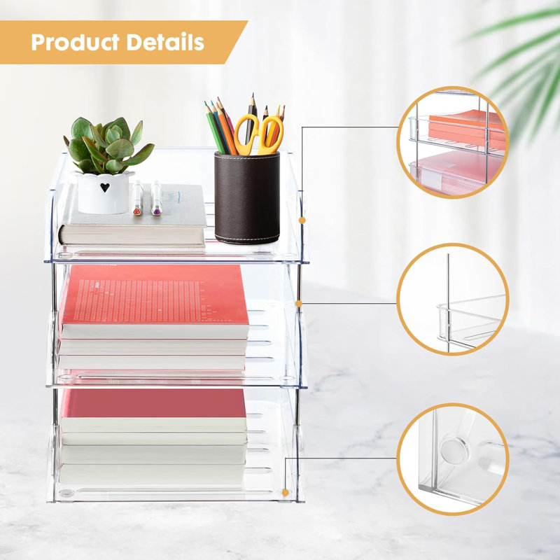 3-pack Clear Stackable Paper Trays