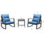 Ensemble de 2 chaises de jardin bistro avec coussins bleus - Acier thermolaqué et PE - Idéal pour jardin, pelouse, bord de piscine - Style moderne - 3 pièces