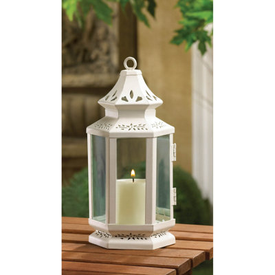 Small Victorian Candle Lantern | Vintage White Iron Decor