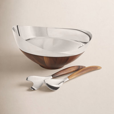 Nambe Pulse Salad Bowl W/ Servers