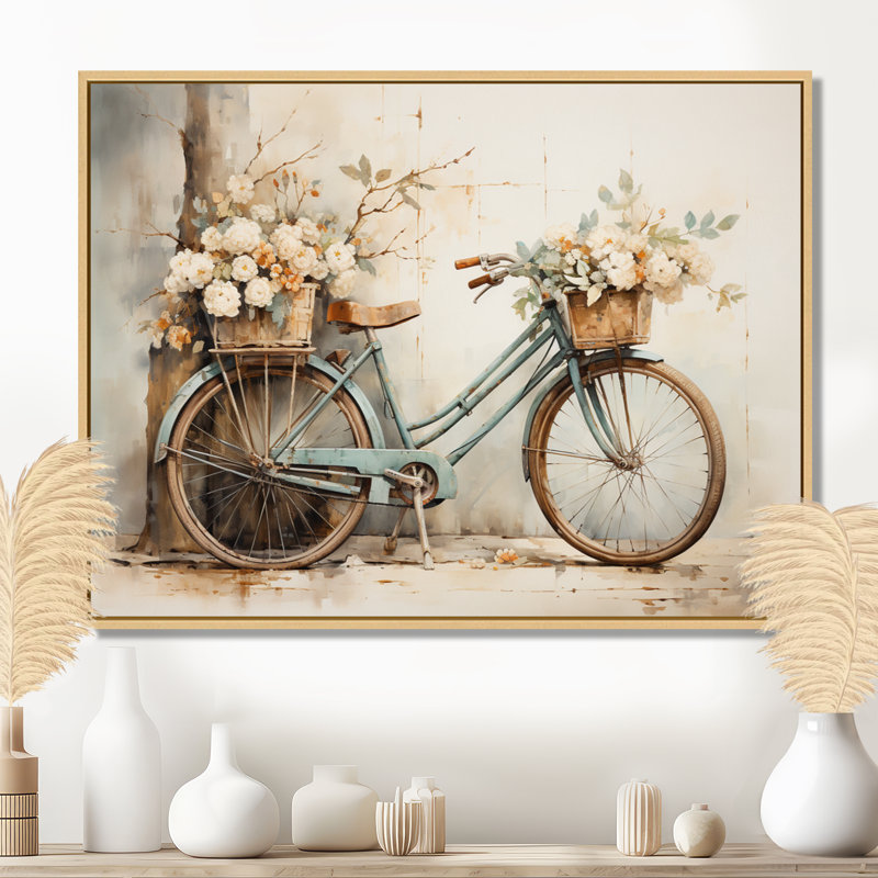 Vélo tranquille, pédalant II - art mural encadré, Reproduction avec cadre flottant, H 24 po x l 32 po, Érable