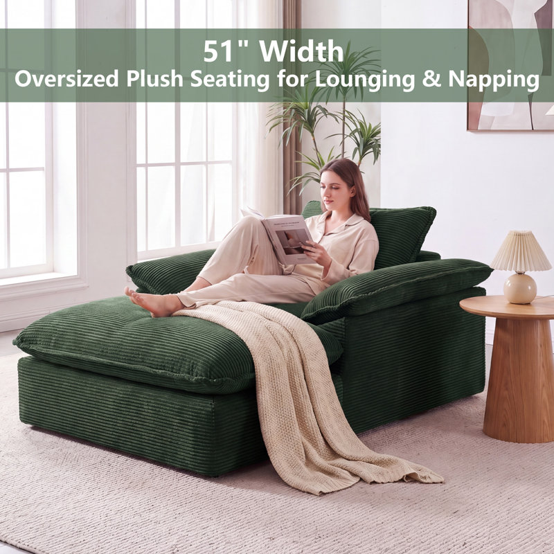 67" Oversized Upholstered Corduroy Chaise Lounge, Green