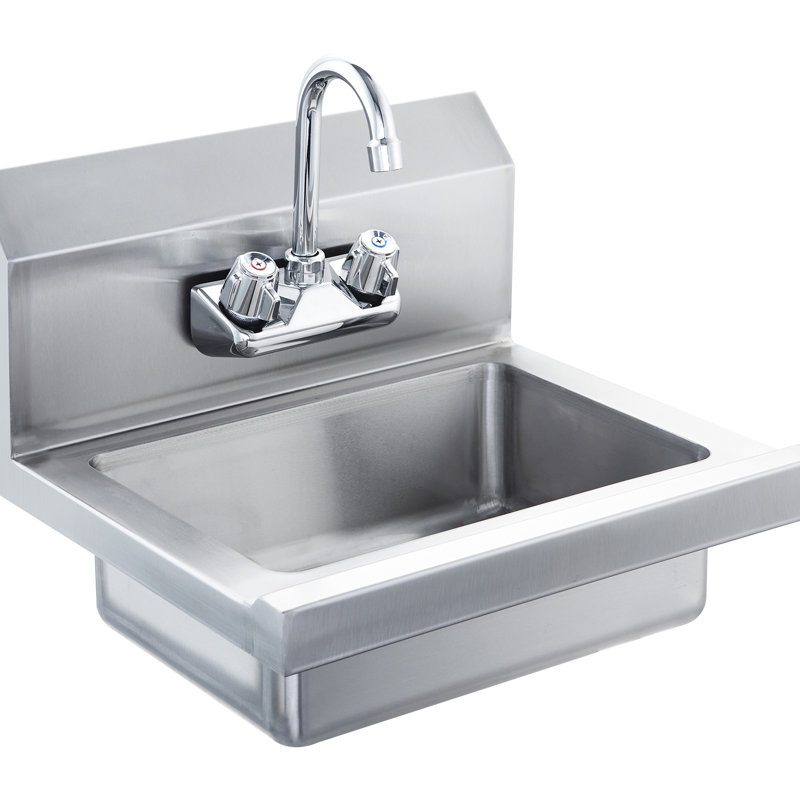 Lavabo mural, 17 po x 12,8 po, acier inoxydable, robinet rotatif à 360 °, crépine, facile à assembler, évier commercial, avec drainage, rouille, hauteur