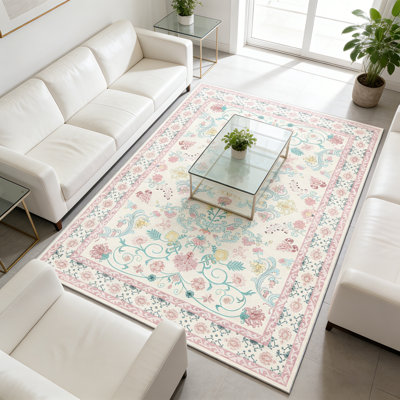 Tapis floral rose pour le salon, tapis à poils courts avec envers en caoutchouc, tapis performant pour la chambre à coucher, salle à manger, tapis moderne pour la décoration intérieure, tapis intérieurs lavables pour l'extérieur, idéal pour les endroits très passants, meilleur cadeau pour Noël d'Halloween