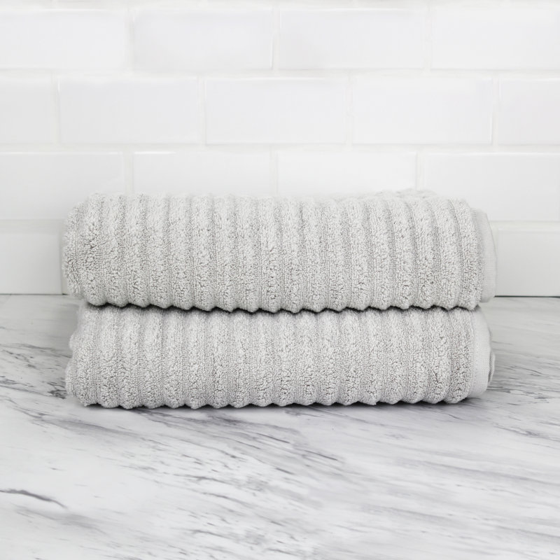 Croslin 100% Cotton Plush Ribbed Bath Towel, Pebble Gray