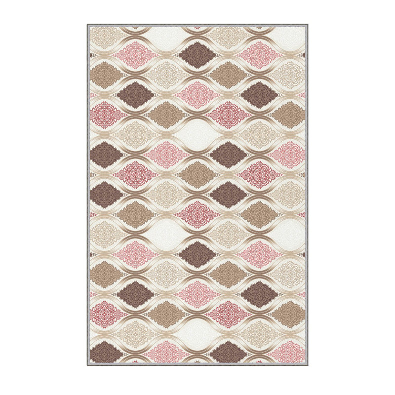 Tapis beige en polyester tissé à la machine Mehl, Rectangle 5 pi 11 po x 9 pi 2 po
