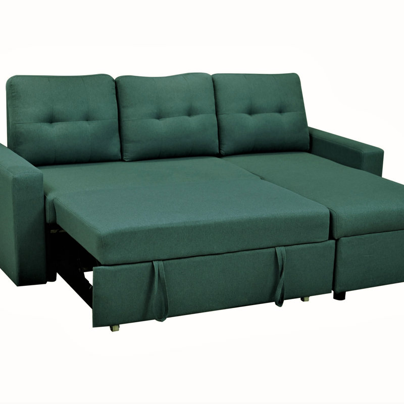 Convertible L-Shaped Sectional Sleeper Sofa Bed, Teal