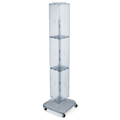 Four-Sided Pegboard Floor Display on Wheeled Revolving Base. Spinner Rack Tower. Panel Size: 8"W x 60"H