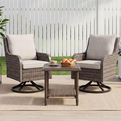 Boho Outdoor Swivel Chair with Weather-Resistant Cushions and End Table