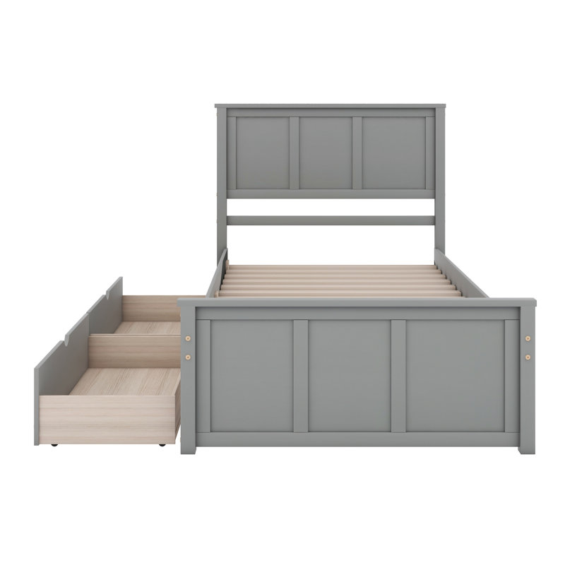 Lit plateforme avec rangement, 2 tiroirs avec roulettes, Gris