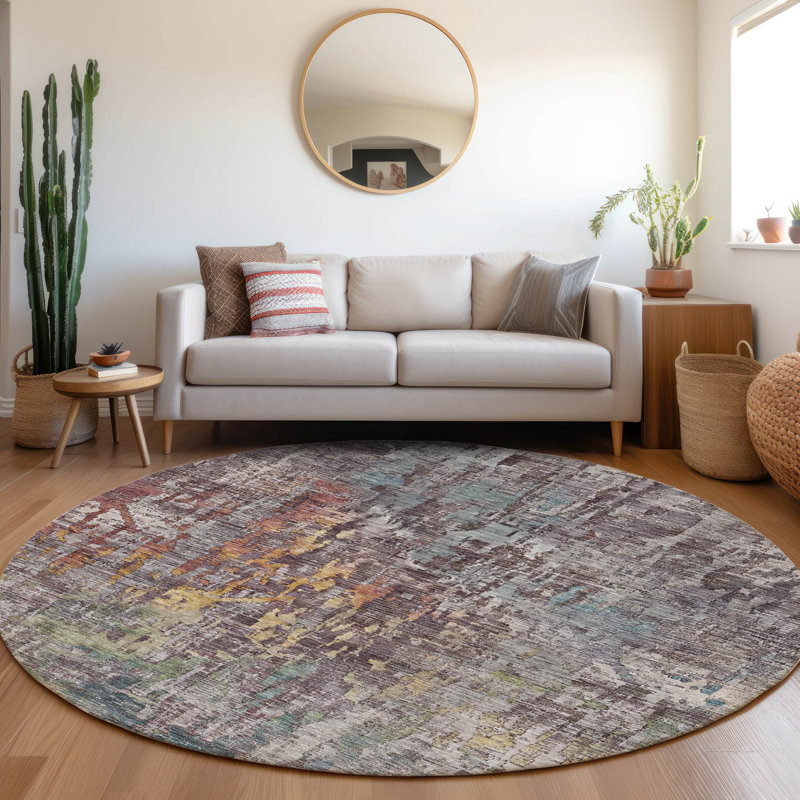 Machine Washable Indoor/Outdoor Claudian ACN1237 Pewter Rug, Round 8'