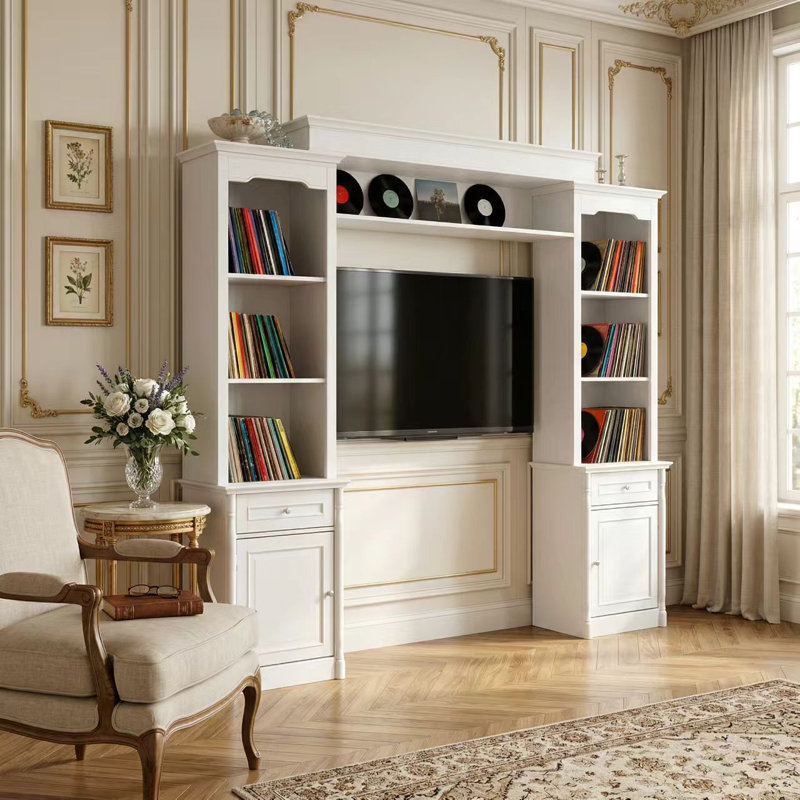 Console de rangement H 82 po x l 104 po x P 11 po avec tablettes, armoire et tiroirs