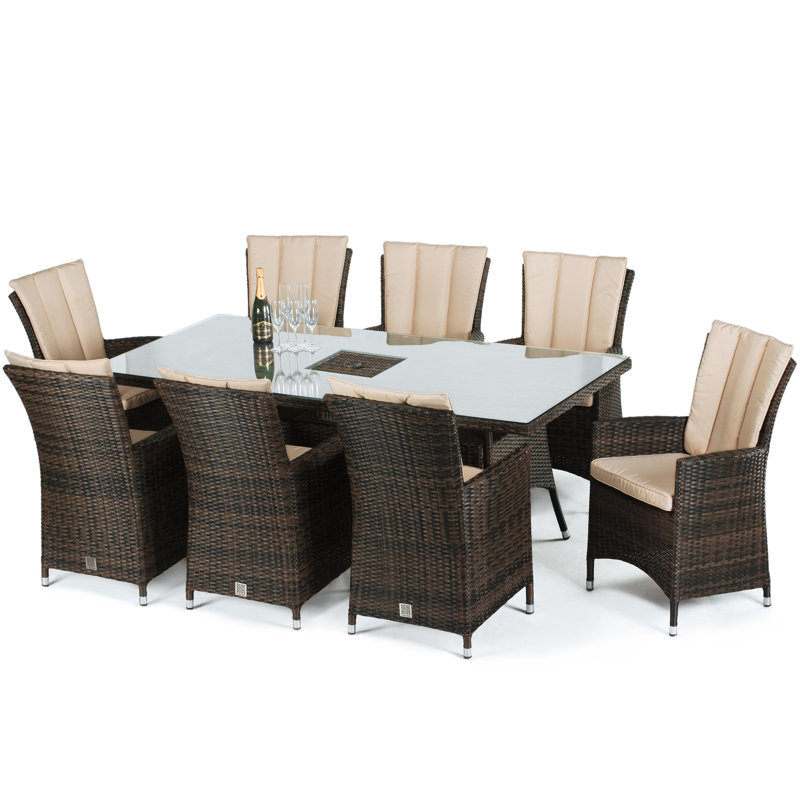 LA 8 Seater Dining Set with Cushions, Brown