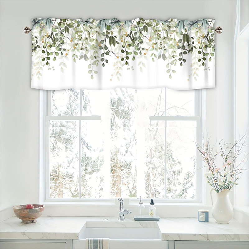 Cantonnière verte à feuilles d'eucalyptus pour fenêtres