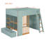 Lit mezzanine en bois, taille standard, avec étagères de rangement, échelle et tiroir sous le lit, lit d'appoint pour enfant, vert menthe et chêne naturel-2080313746