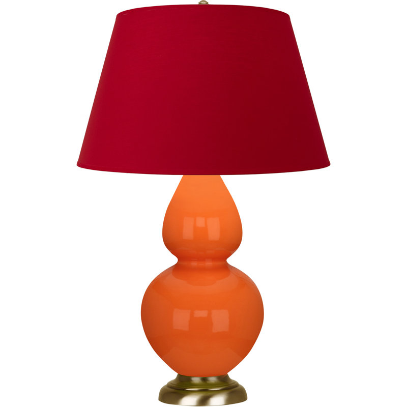 Lampe de table double gourde en céramique, Citrouille vernie / laiton, Rouge, Laiton