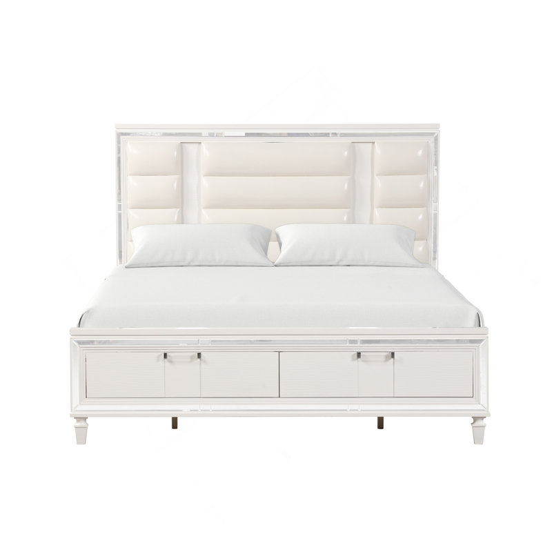 Grand lit (matelas non inclus), blanc scintillant