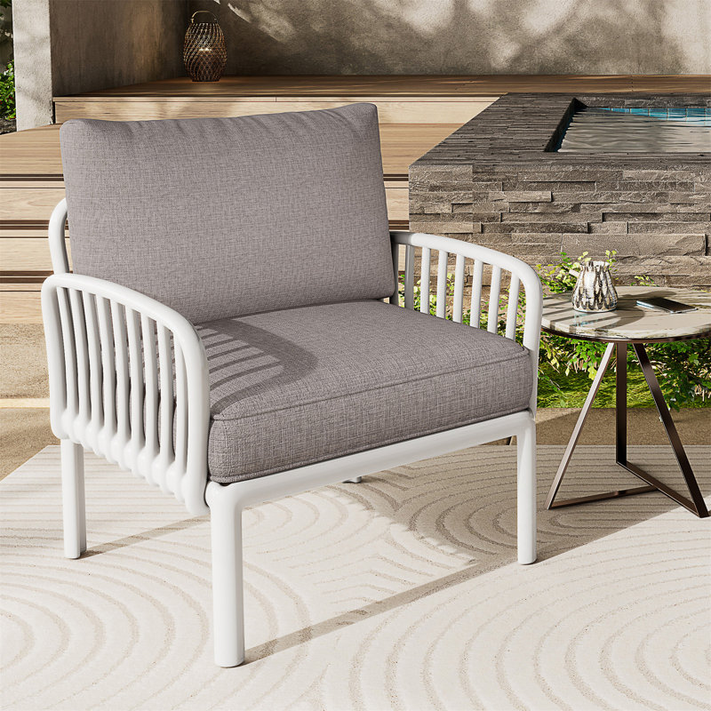 Outdoor Patio Club Chair, Modern Patio Furniture, Waterproof Thick Cushion Deep Seating for Porch, Balcony, Light Gray/White