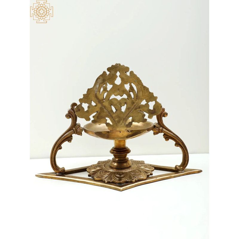 Lampe à mèche en bronze 10 "faite à la main Diya - Art traditionnel Hoysala, lampe à huile décorative pour décoration spirituelle et intérieure