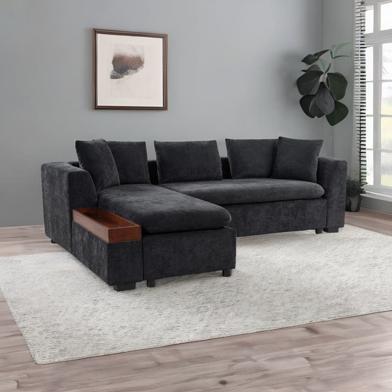 Canapé modulaire en L, Chenille noire