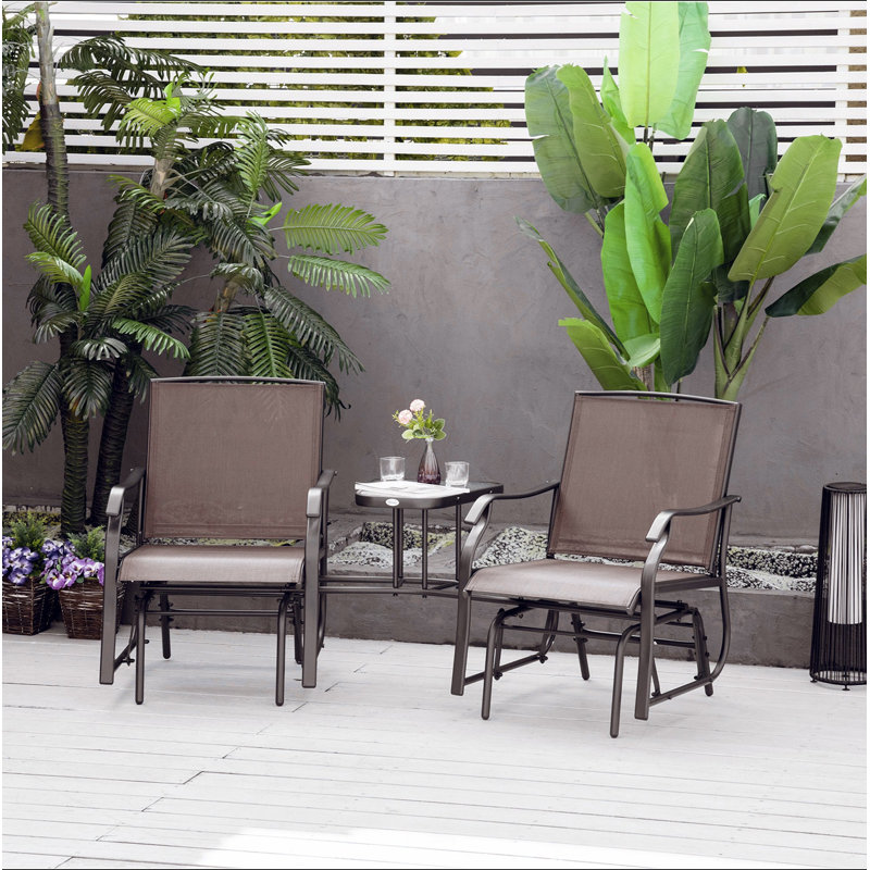 Fauteuil oscillant d'extérieur Outsunny avec table basse, causeuse à 2 places avec chaise berçante de patio et toile respirante pour la cour, le jardin et le porche Outsunny