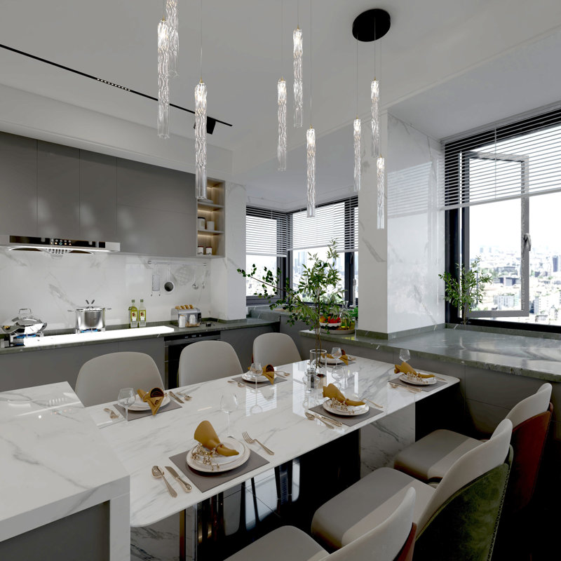 Crystal Falls 3 - Light Cluster Cylinder Pendant, White