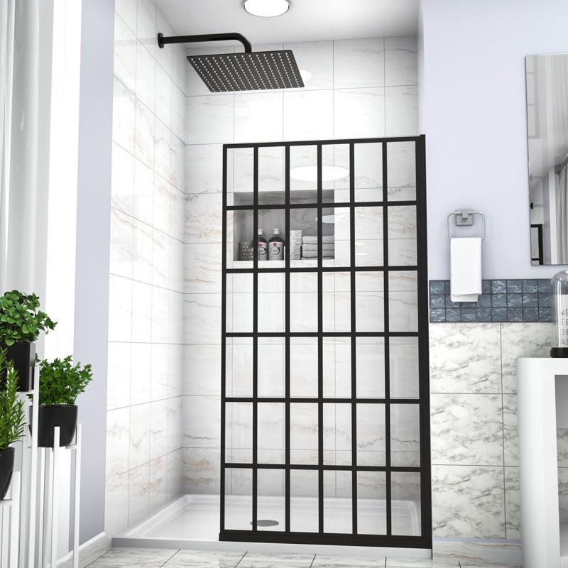 Matte Black Shower Door 34" W X 72" H - Open Entry, Single Panel, , Bathroom Appeal Producer 2 Charm Generator