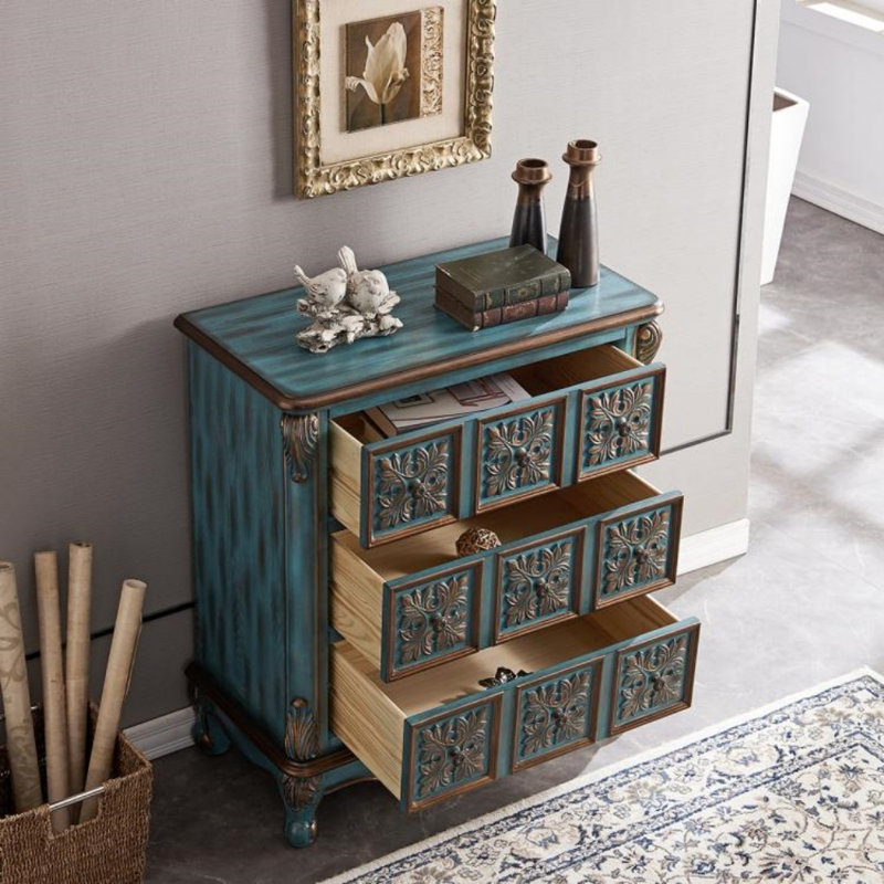 Commode d'appoint vintage grande capacité, Bleu, H 35,2 po x l 31,1 po x P 15,7 po
