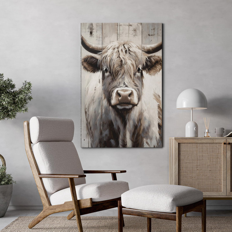 Panneau de bois de vache rétro vintage, Toile tendue, H 18 po x l 12 po