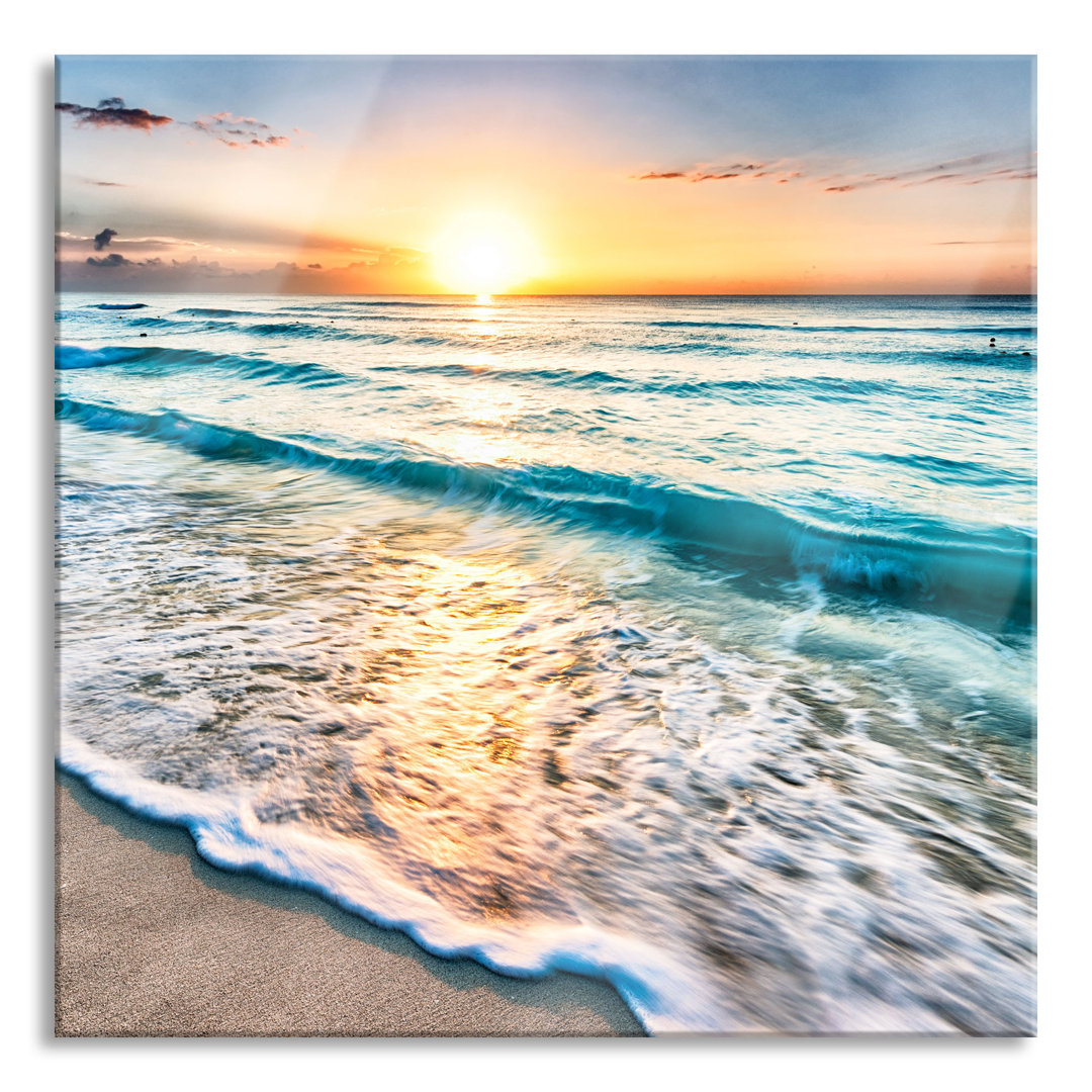 Glasbild Quadratisch | Wandbild Auf Echtglas | Meer Bei Sonnenuntergang Inkl. Aufhängung Und Abstandshalter GLAS_LQs2534...