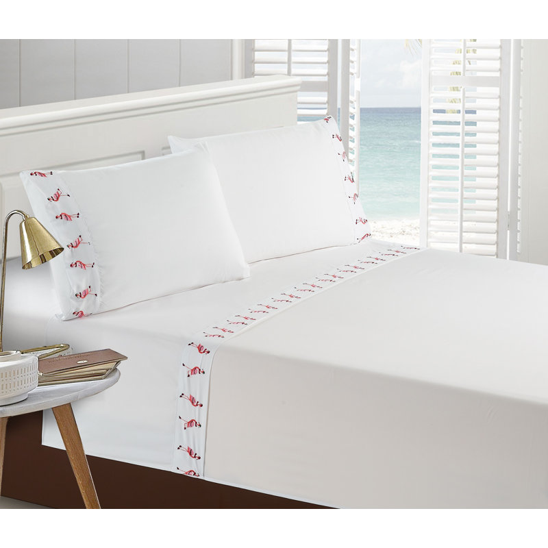 Ensemble de draps en microfibre brodée Clementina, Très grand